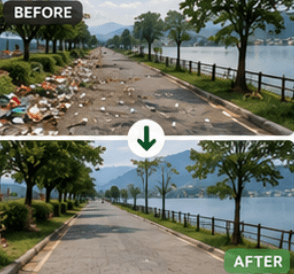 Fewa Lake Cleanup before and after
