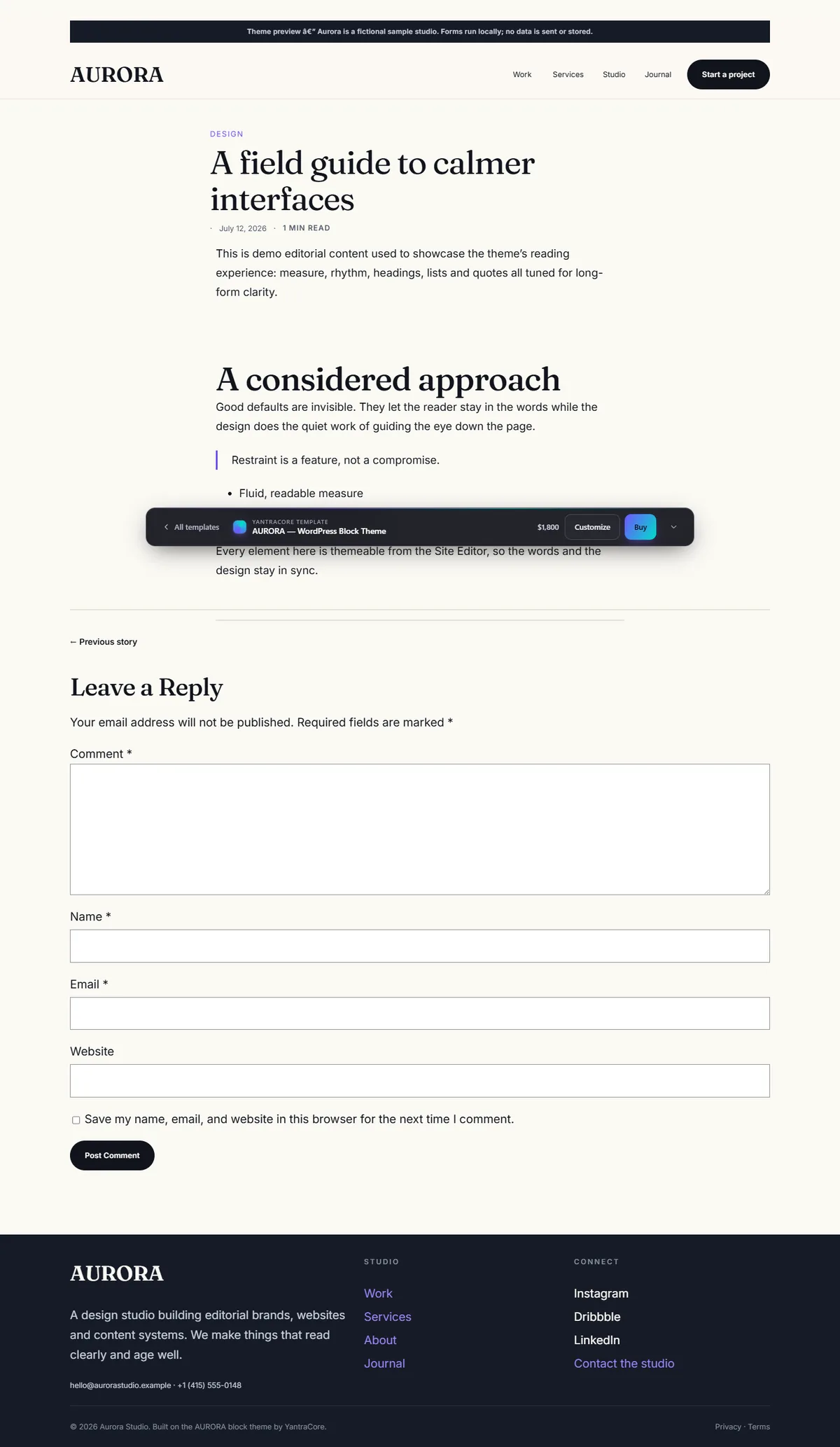 AURORA — WordPress Block Theme - screenshot 3