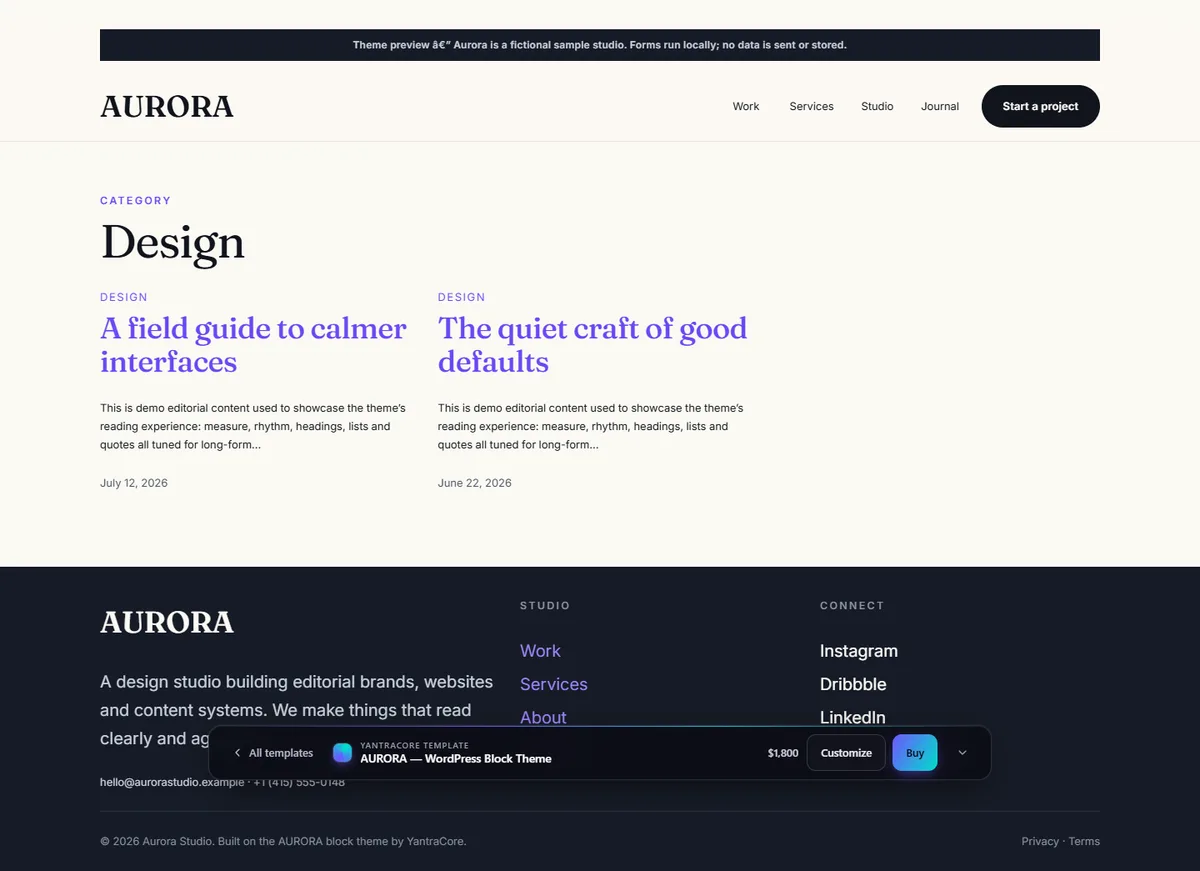 AURORA — WordPress Block Theme - screenshot 2