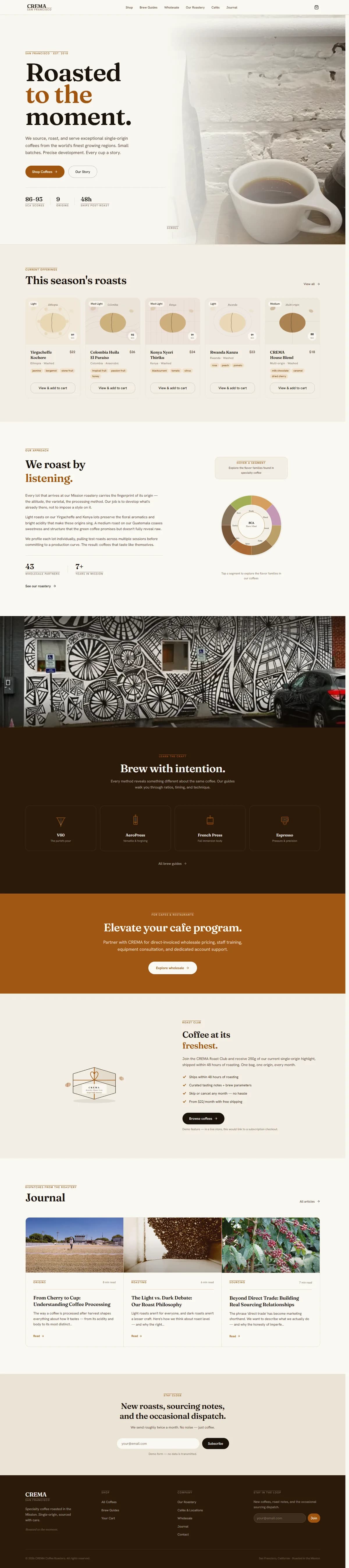 CREMA — Specialty Coffee Roaster & Café — screenshot