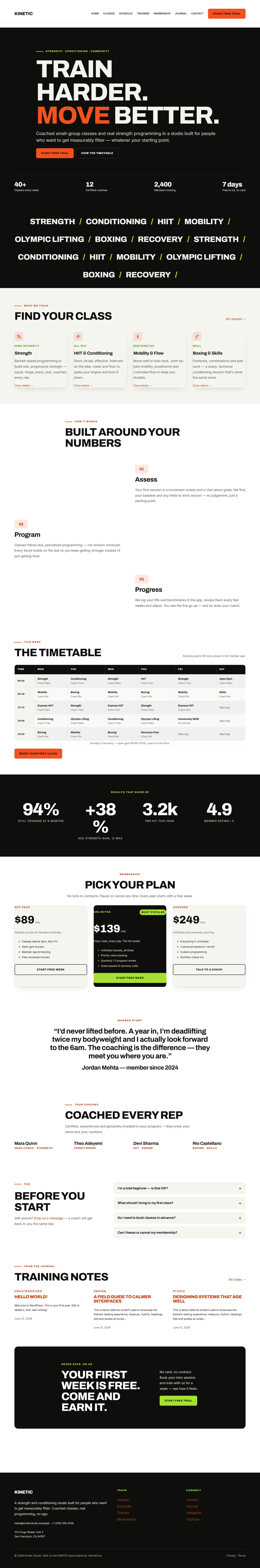 KINETIC — WordPress Gym & Fitness Theme — screenshot