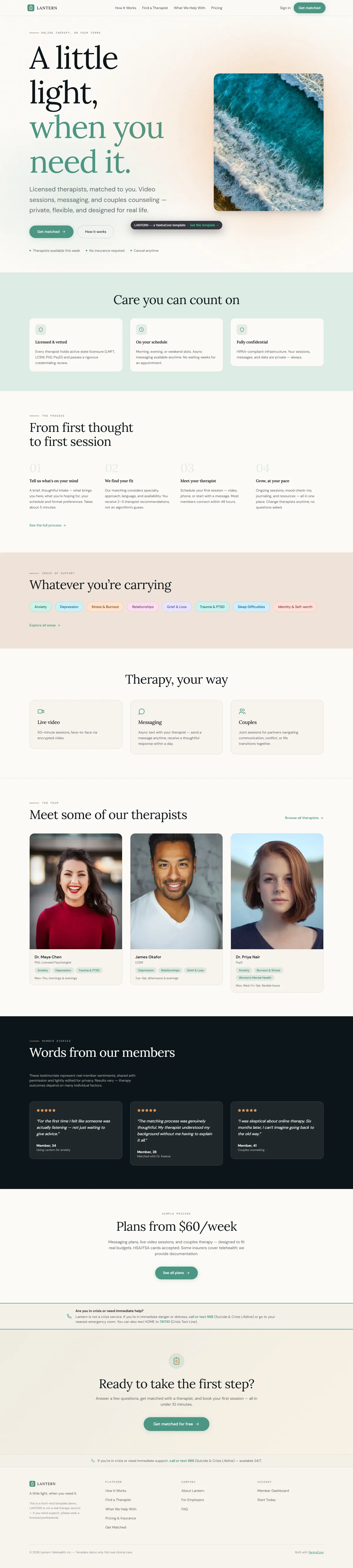 LANTERN — Telehealth & Therapy Platform — screenshot