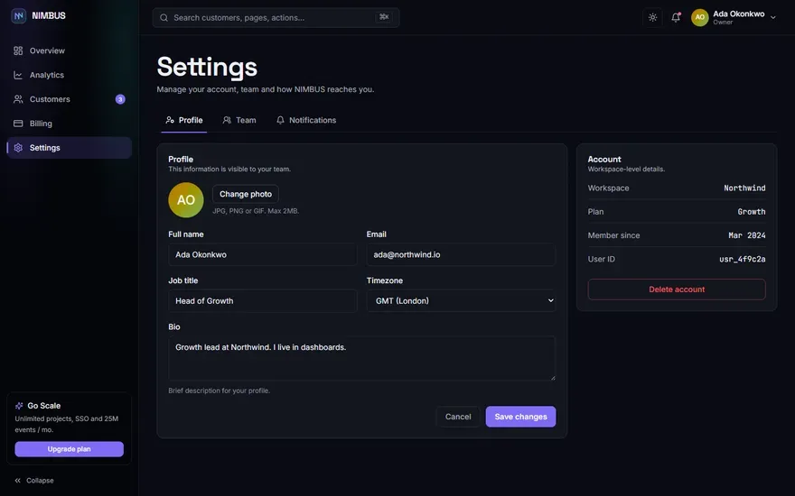NIMBUS — SaaS Analytics Dashboard - screenshot 5