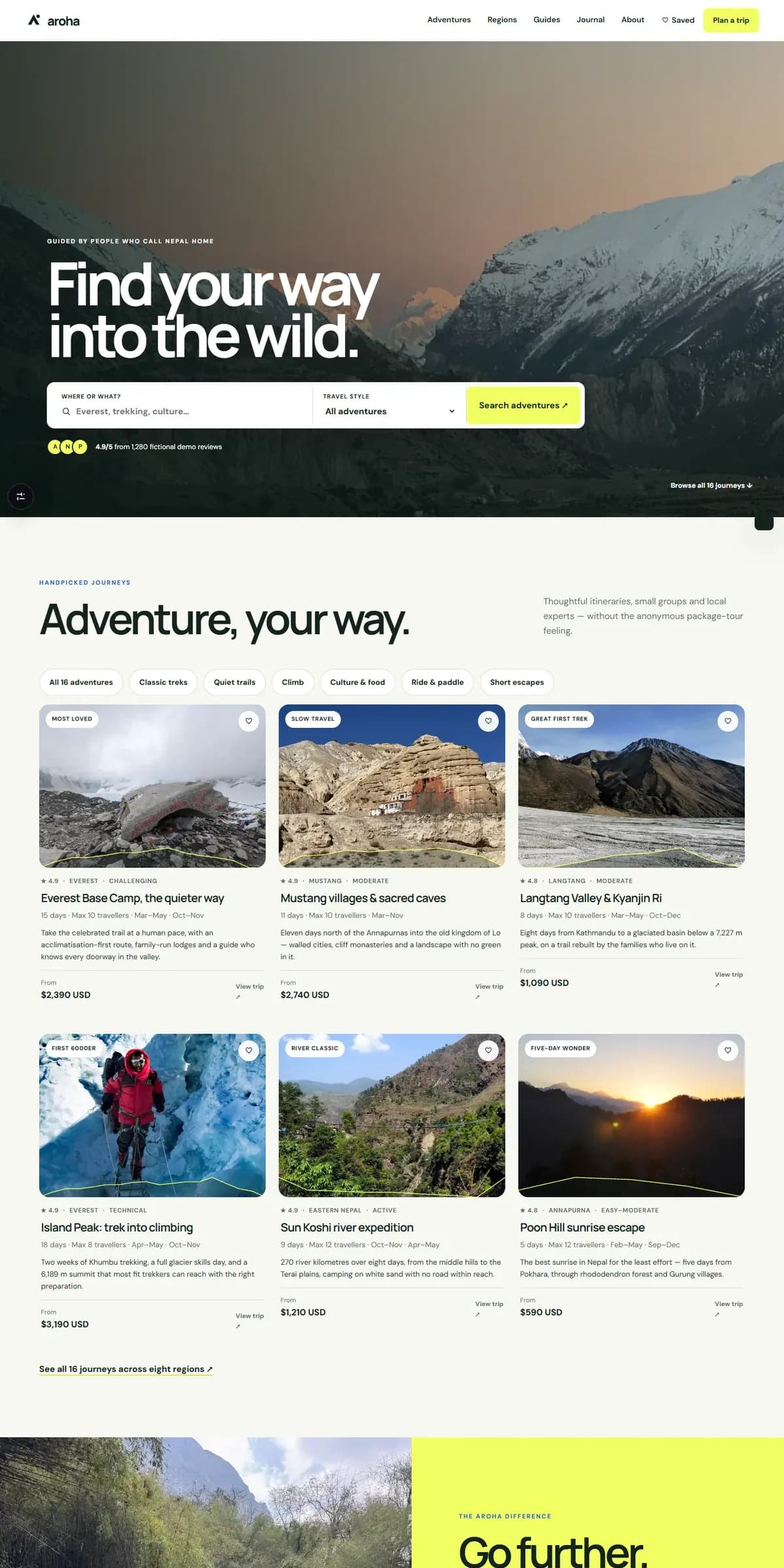 Aroha — Guided Adventures website preview