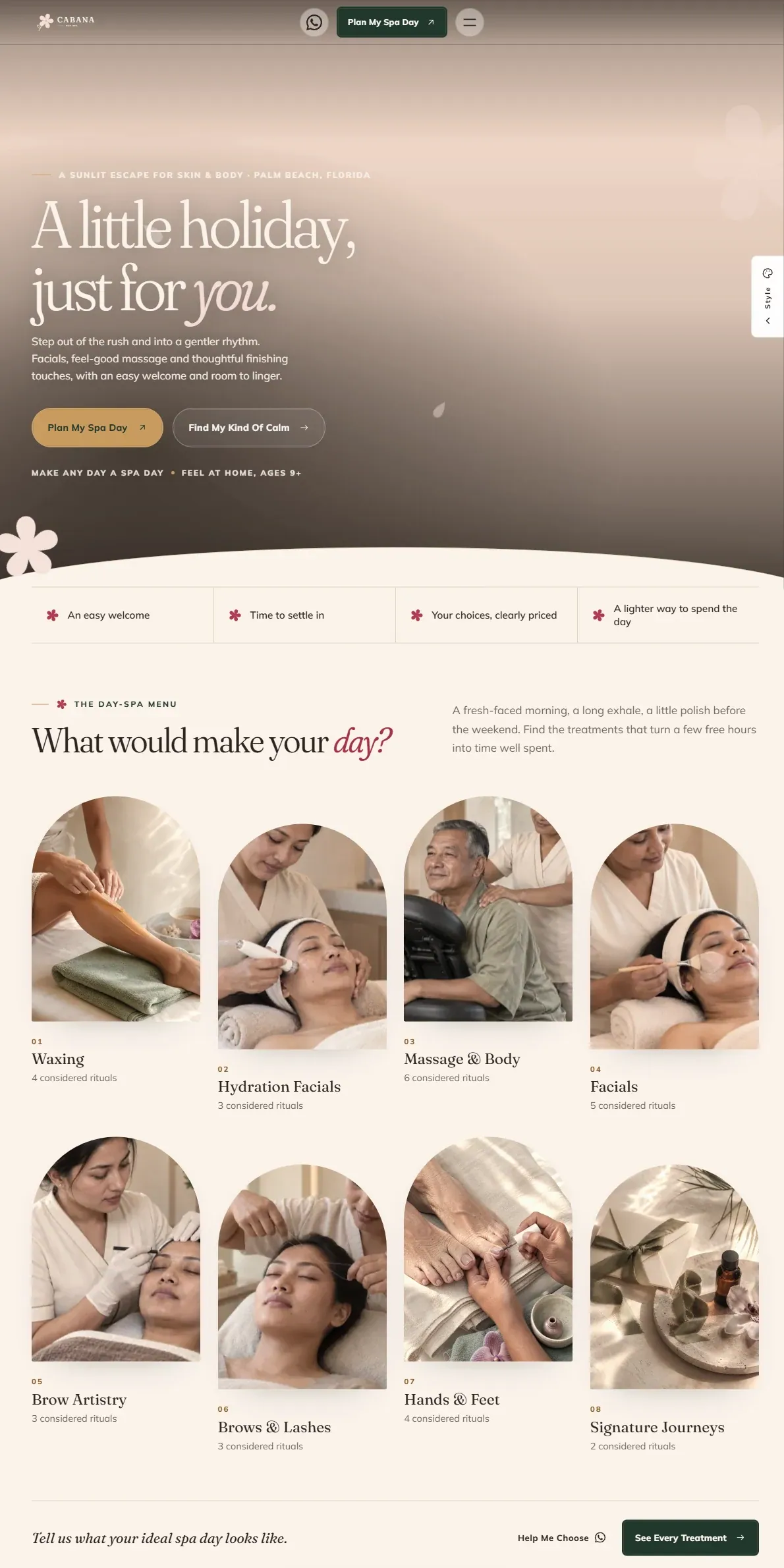 CABANA — Lagoon Arc Day Spa website preview