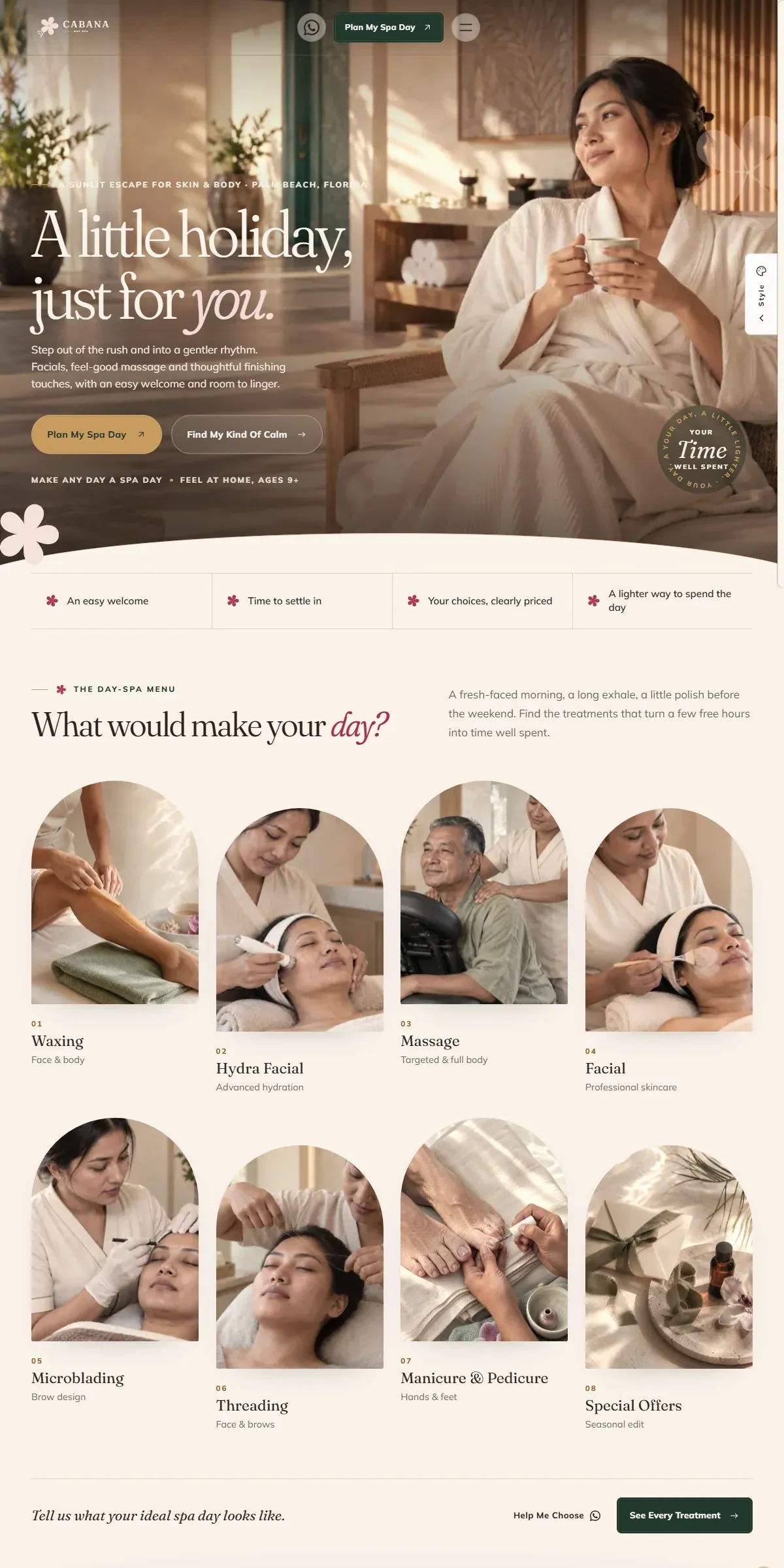 CABANA — Lagoon Arc Day Spa website preview