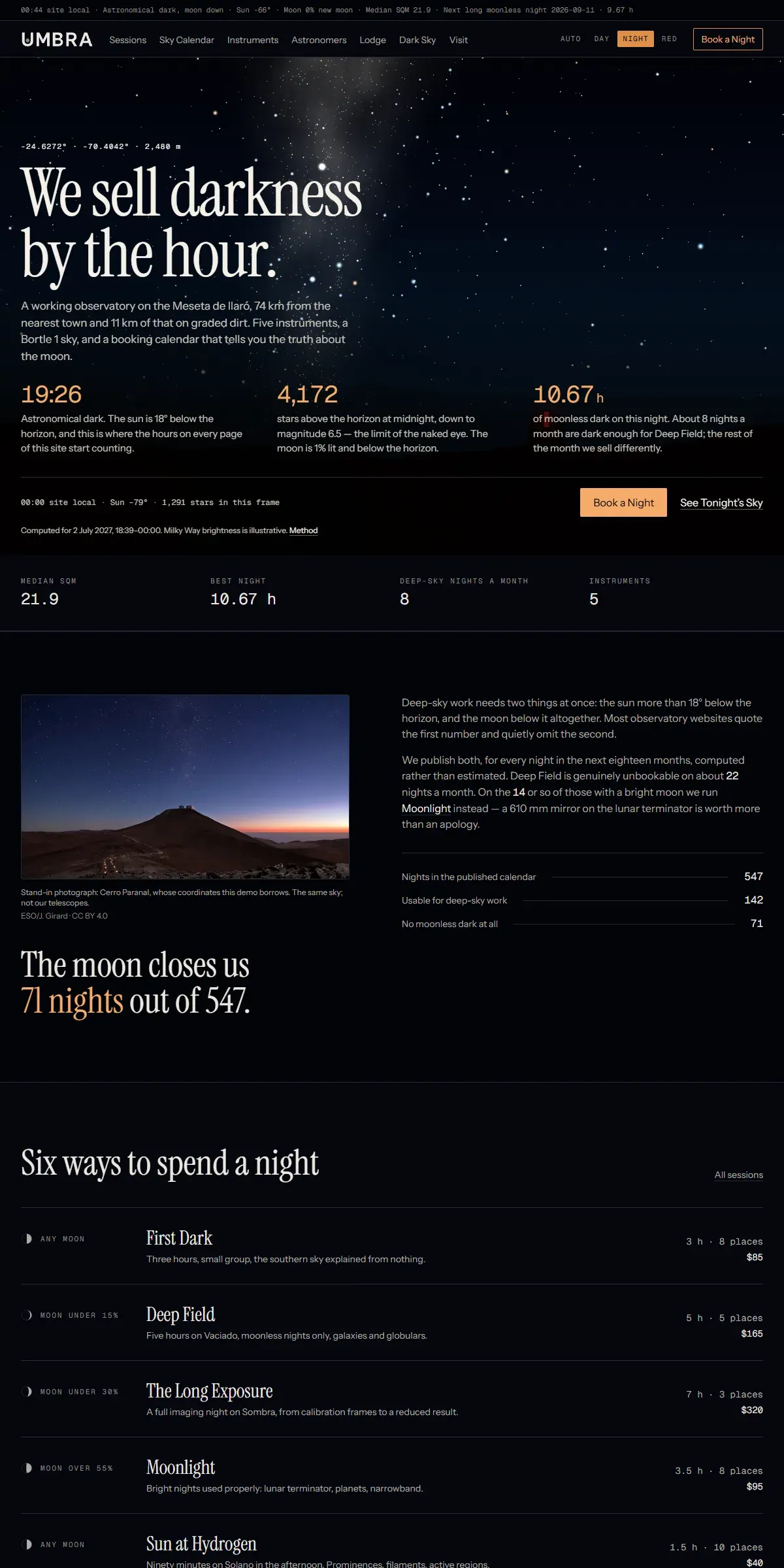 UMBRA — Dark-Sky Observatory & Astro-Lodge website preview