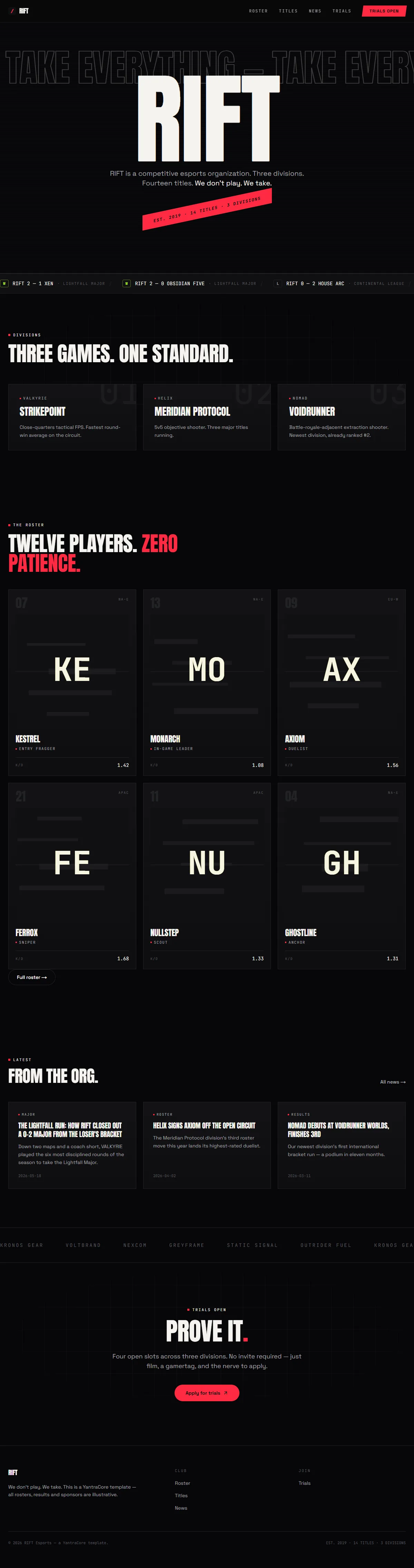 RIFT — Esports Organization — screenshot