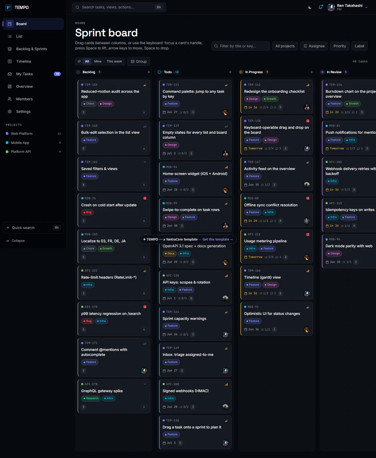 TEMPO — Project Management & Kanban — screenshot