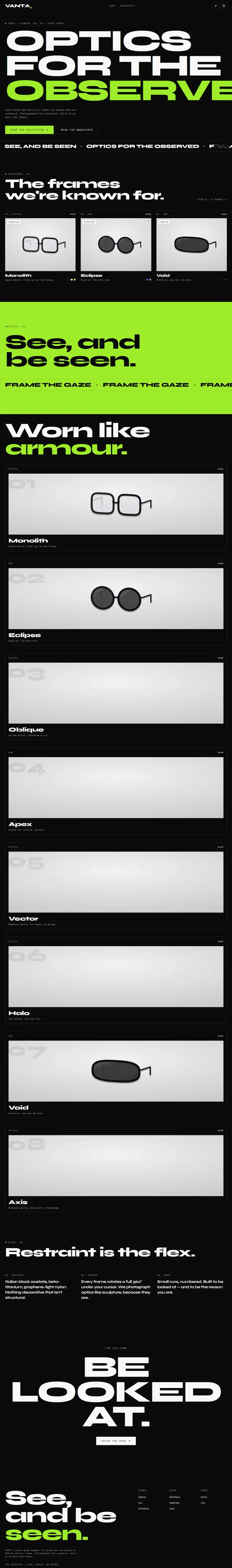 VANTA — Avant-Garde Eyewear — screenshot