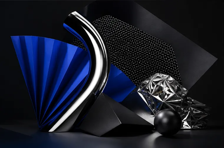 Fictional electric-blue and chrome cultural campaign art direction