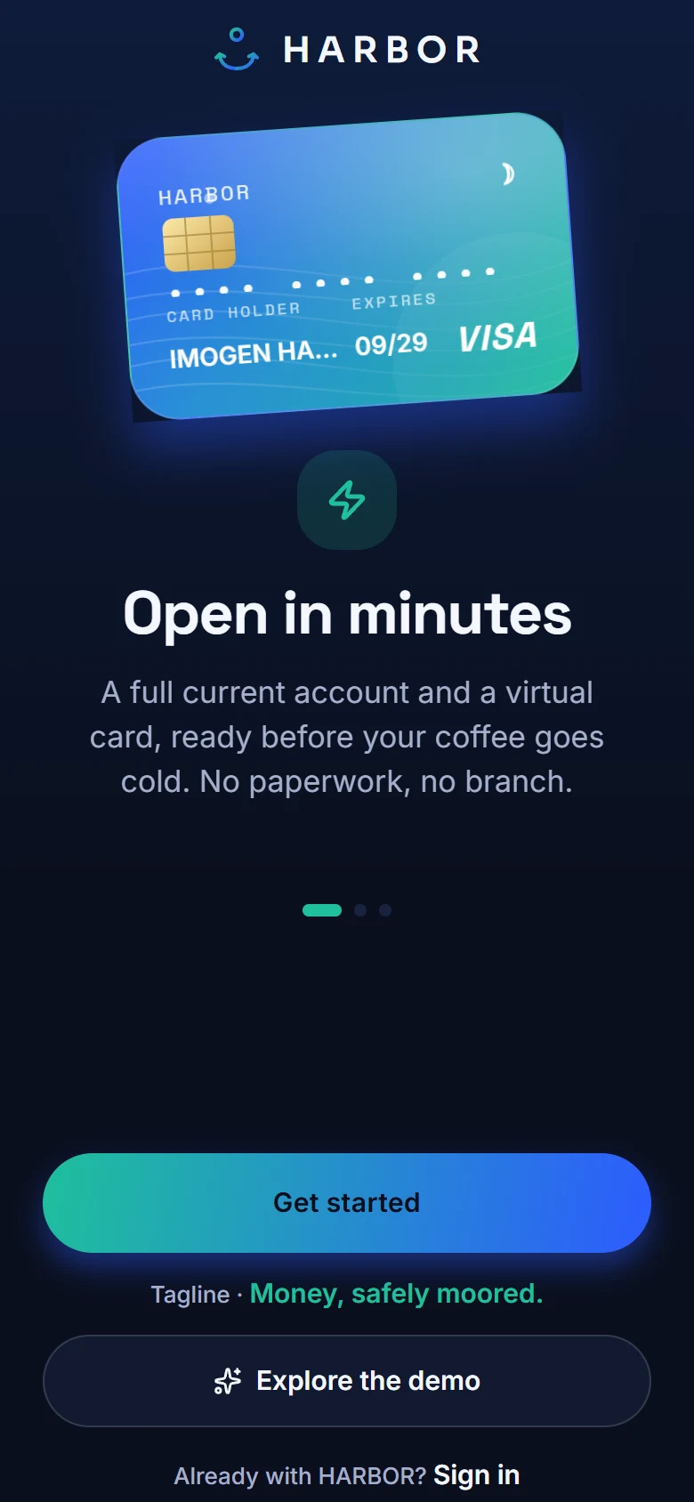 HARBOR welcome screen