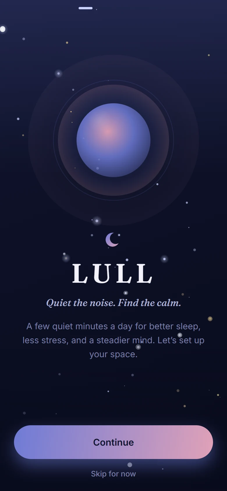 LULL onboarding with a breathing orb
